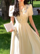 French Elegant Short Sleeve Dress Woman Casual Slim One Piece Dress Korean Fashion Summer Party Casual Vintage Midi Dress